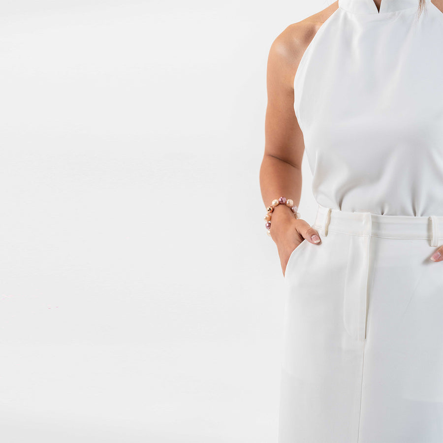 Close-up view of Milan Duo Set waist design and high-waisted fit.