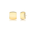 Close-up of gold-plated square earrings with zirconia detail on white background
