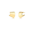 Close up of curved gold ear piercing on white background