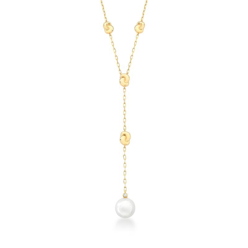 Knot Pearl Necklace with gold mesh knots and pearl drop