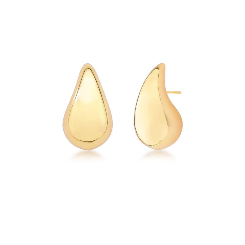 Luna Curve Drops – gold teardrop mini earrings on white background