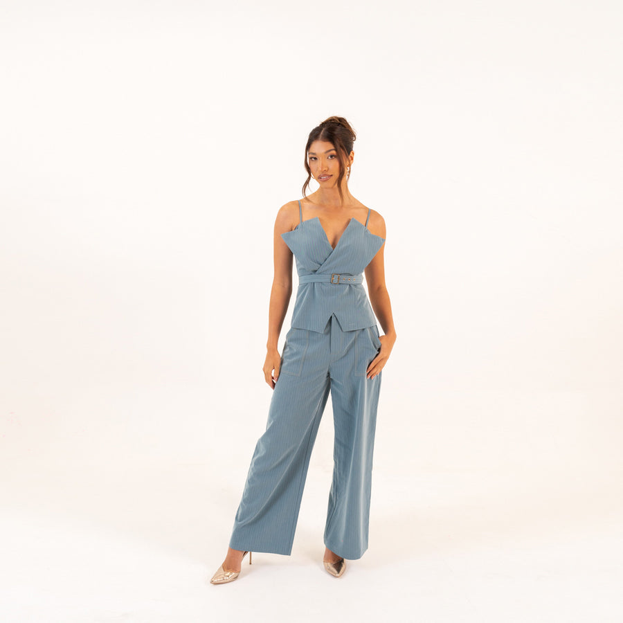 Model in blue set – direct front-facing shot