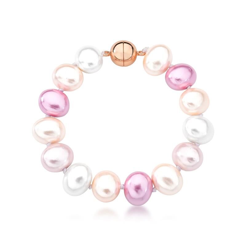 Bracelet with oval pearls in four tones and rose gold magnetic clasp
