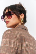 Satin Oval Studs styled with blazer side view