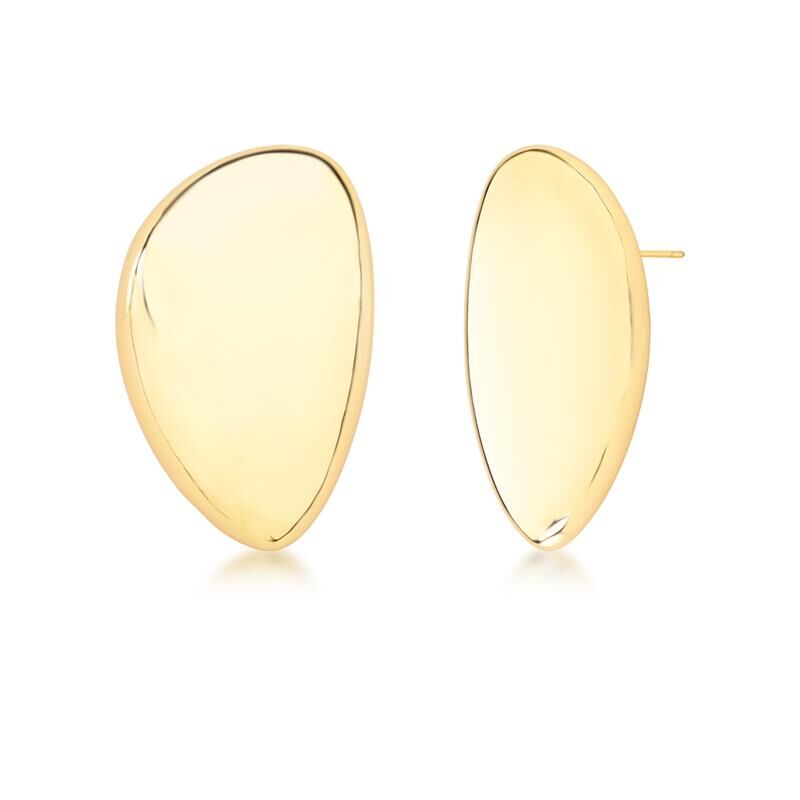 Satin Oval Stud Earrings with smooth gold finish