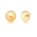 Satin gold sphere stud earrings on white background