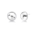 Satin silver sphere stud earrings on white background