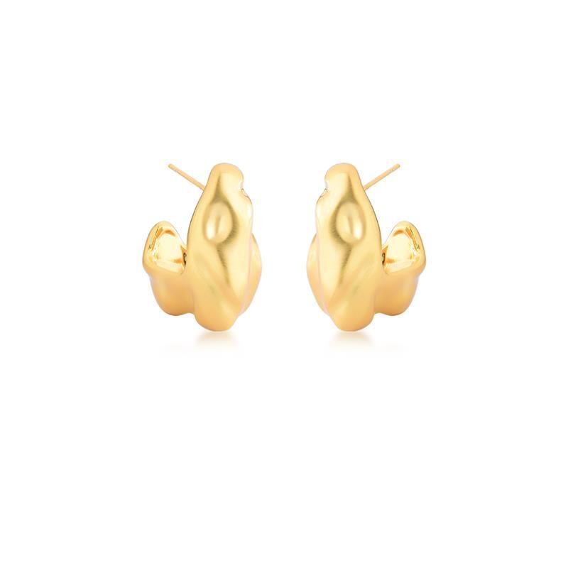 Gold satin twist half hoop earrings with textured finish