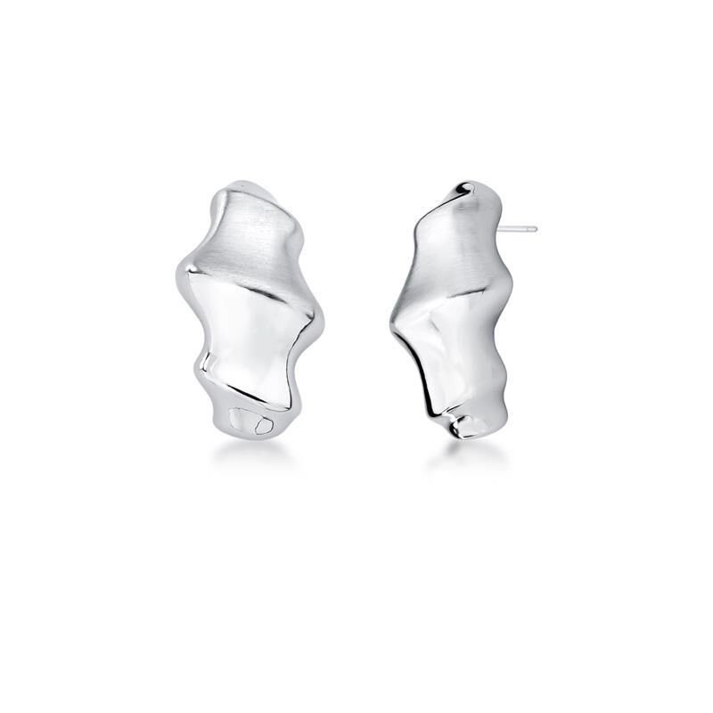 Sculptural silver satin-finish curved hoop earrings