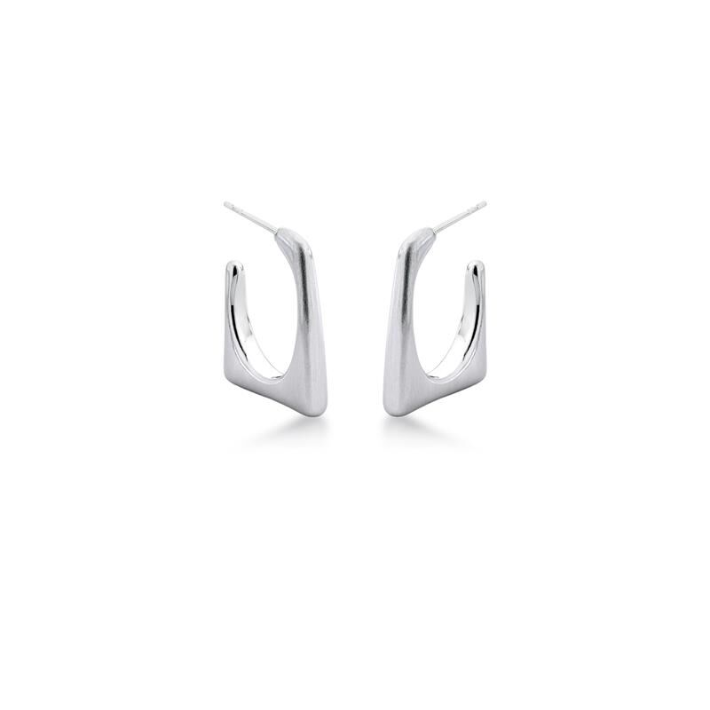 Sculpted square half hoop earrings with satin silver finish