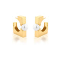Square Pearl Hoop earrings displayed on white background, front and side views