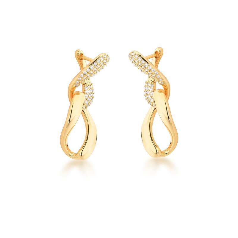 Vega Duo Hoops with twisted gold design and zirconia studs